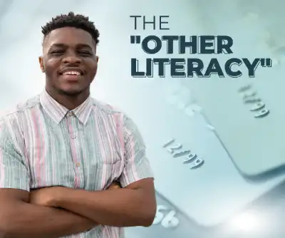 young man smiling with arms crossed and the words